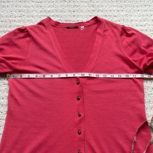Tahari Women’s Red 100% Cotton Short Sleeve Button-Front Sweater Size Medium - Picture 8 of 10